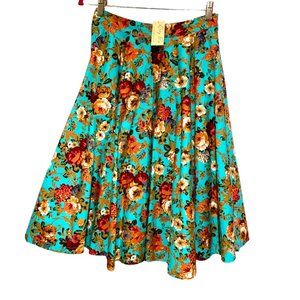 Lindy Bop Bright Floral Peggy Retro Pinup Swing Circle Skirt UK10/US6 Small NWT